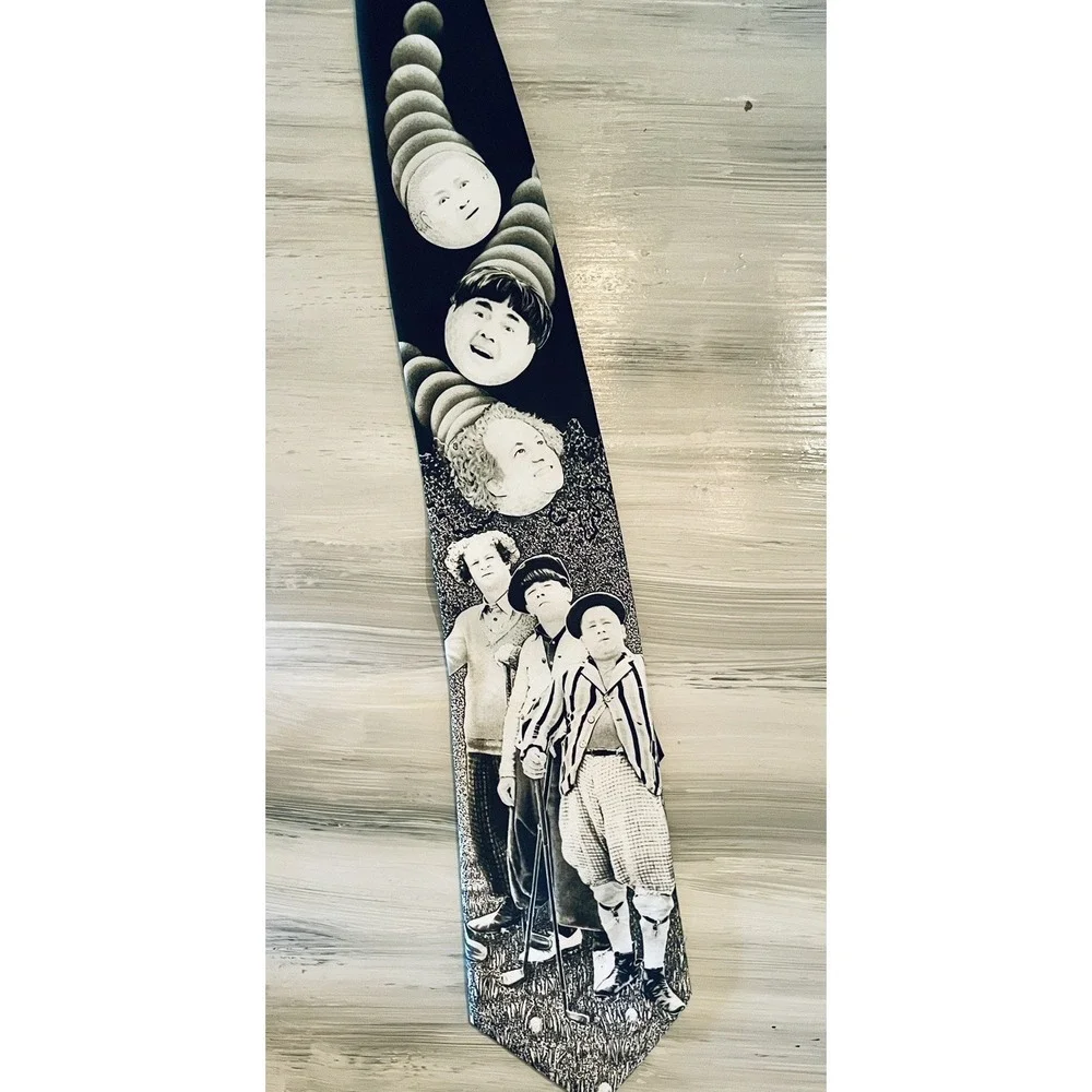 Ralph Marlin The 3 Stooges VTG 1995 90s Neck Tie Curly Larry Moe Golfing Novelty